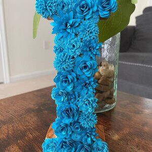 Handcrafted Chunky Wooden Floral Letter "I"